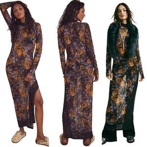 Intimately Free People Black High Expectations Maxi Slip Dress‎ Sz S Witchy Goth